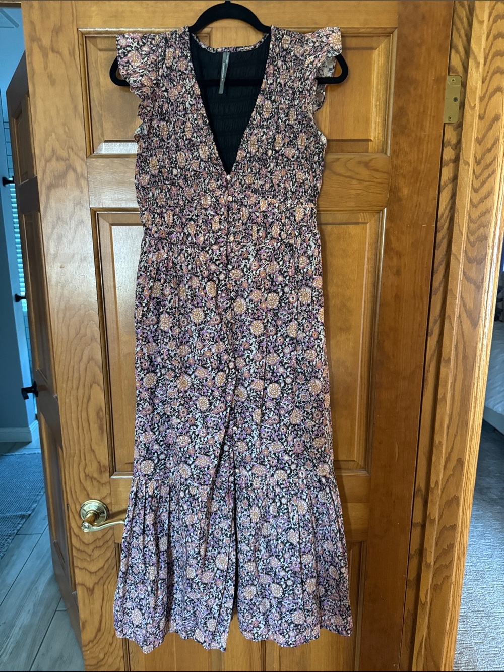 Anthropologie Pink Floral Midi Dress